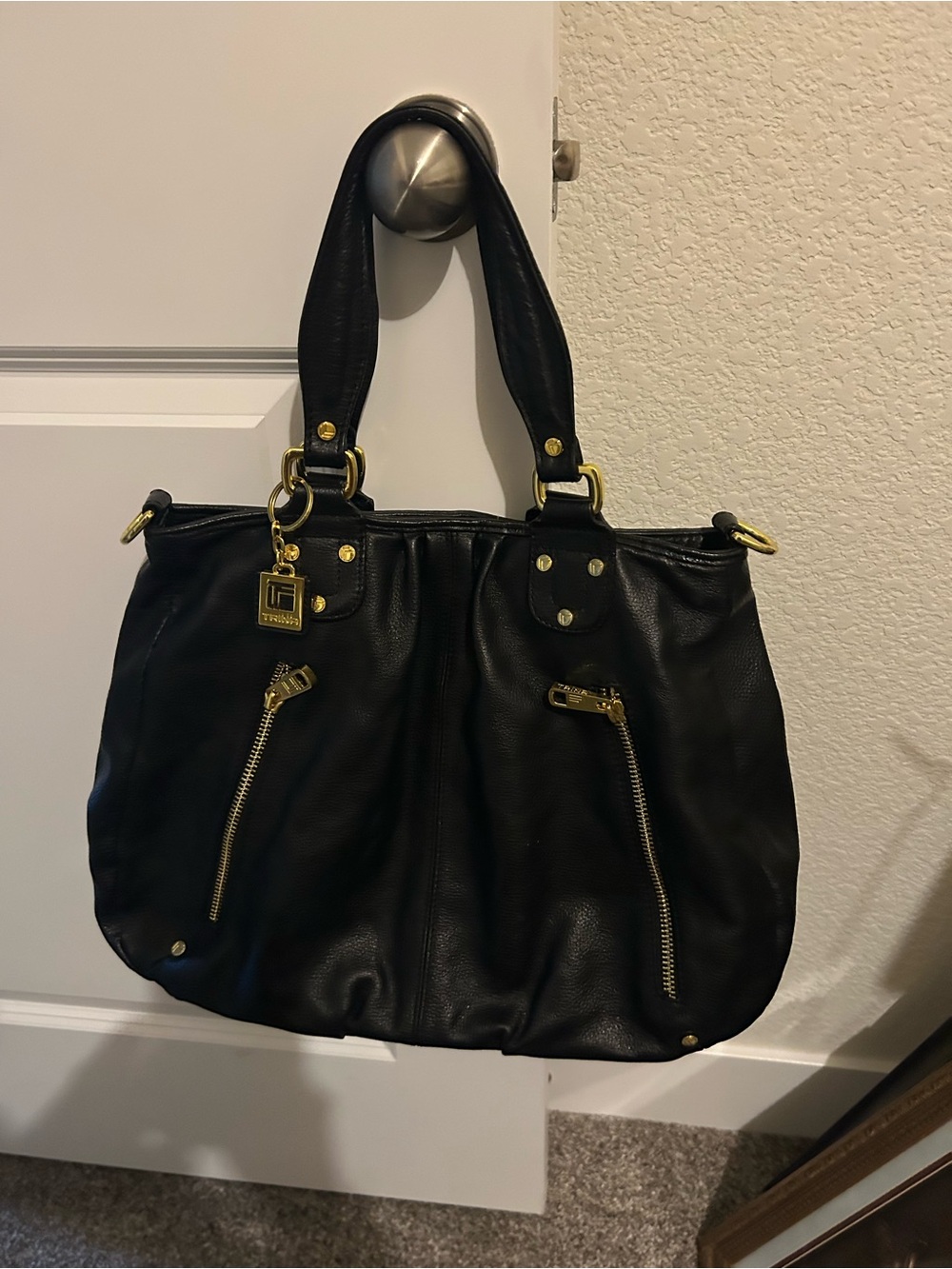 Trina Turk Black Shoulder Bag with Gold Hardware